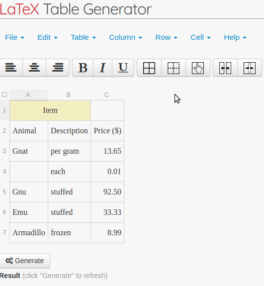 Editing of table's borders